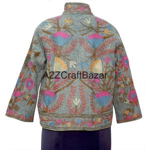 Chaqueta Bomber Bordada a Mano con Diseño Floral, Tela Suzani Ecológica de Algodón, Estilo Vintage, Informal, para Fiestas de Invierno/Primavera - Product Image 5