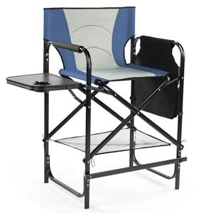 Chaise de Réalisateur Pliante de 26 Pouces de Haut avec Repose-Pieds, Chaise de Camping Portable à Hauteur de Bar avec Porte-Gobelet et Table Latérale de Rangement - Product Image 4