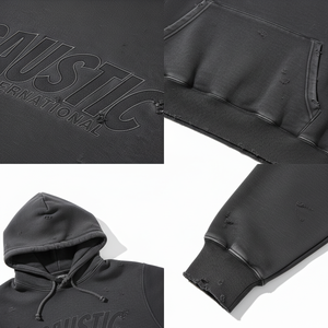 OEM <b>Patch</b> Cut Sew Distressed Acid Wash Hoodie Heavyweight Cotton Cropped Vintage Sun Fade Custom Hip-Hop Oversized Pullover Men - Product Image 2