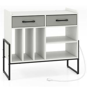 Mobiletto porta vinili bianco con ripiani regolabili, supporto per giradischi con stazione di ricarica e cassetti pieghevoli, porta CD. - Product Image 2