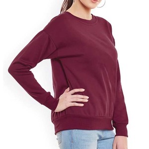 Sudadera de Cuello Redondo Color Borgoña para Mujer, 100% Algodón Tejido, Corte Regular, Ropa Casual de Otoño, Sudaderas de Invierno para Mujer - Product Image 6