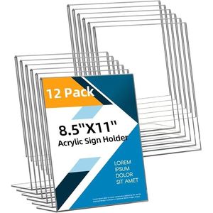 Confezione da 12 Porta-Cartelli in Acrilico Trasparente a Forma di L, 8.5x11 Pollici, Espositore da Tavolo in Plastica Trasparente per Menu - Product Image 1