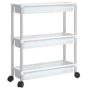 3-Tier Silver and White Aluminum Kitchen <b>Storage</b> <b>Trolley</b> - Product Image 2