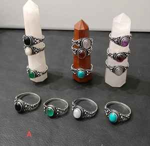 Wholesale Adjustable <b>Statement</b> Fashion <b>Rings</b> Gemstone Brass with Oval Cabochon Stones Healing Stone Jewelry - Product Image 1