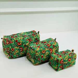 Nouvelle Tendance Mode : Ensemble de 3 Trousse de Maquillage en Coton Matelassé à Motifs Floraux, Portable, avec Fermeture Éclair, Mignonne Pochette Cosmétique - Product Image 3