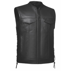 Chaleco Biker Negro sin Mangas con Cierre de Botones Cubiertos, Prenda Exterior Transpirable para Otoño - Product Image 3