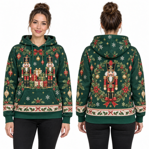 Women's Christmas <b>Snow</b> <b>Globe</b> Print Hooded Fleece Windproof Sweatshirt Full Sleeve Knitted Winter Pullover with Pockets - Product Image 3