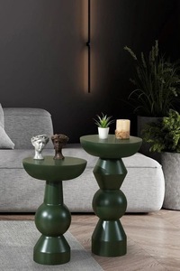 Table d'appoint ronde moderne en résine verte avec base sphérique sculpturale, table d'appoint contemporaine pour salon - Product Image 6