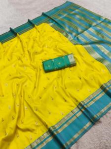 Sari Tradicional Indio de Seda Banarasi con Trabajo de Tejido Zari para Bodas y Eventos Festivos, Atuendo para Mujer - Product Image 5