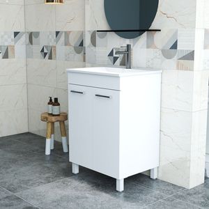Mobile bagno a doppia anta da 24 pollici con cerniere soft-close, ripiano regolabile e lavabo integrato, montaggio a pavimento - Product Image 5