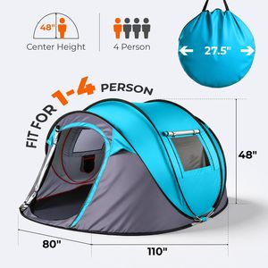 Tenda Istantanea Impermeabile per 4 Persone in Materiale Oxford con Palo in Acciaio e Tettoia Frontale Automatica per Campeggio Familiare - Product Image 6