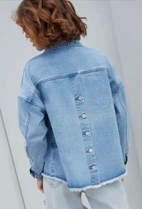 Chaqueta Vaquera para Mujer, Lavado Claro, Corta, con Botones al Frente, Bolsillos, Manga Larga, Estilo Vintage Desgastado, Casual, Primavera - Product Image 4