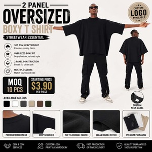 Camiseta Extra Grande de Corte Cuadrado y Tejido Grueso de 300 g/m² |   Camiseta Urbana de 2 Paneles |   Camiseta Personalizada con Estampado 3D en Relieve para Hombre, Venta al por Mayor OEM - Product Image 2