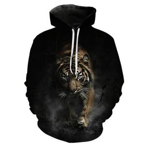 White Tiger Print <b>Animal</b> <b>Pattern</b> Casual Winter Wear Regular Fit <b>Knitted</b> Polyester Hoodie - Product Image 3