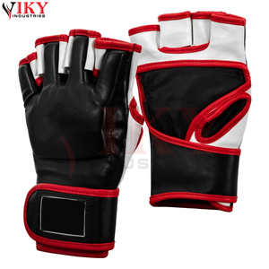 Gants de MMA durables et entièrement personnalisables à paume ouverte pour arts martiaux, avec bordure rouge, noir et blanc, prix de gros - Product Image 2