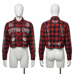 Camisa de Franela a Cuadros Personalizada de Manga Larga para Hombre y Mujer, Camiseta de Franela a Cuadros con Botones Bordados de Manga Larga para Mujer - Product Image 1