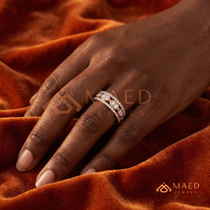 Romantic Rose Gold Marquise Link <b>Ring</b> - 925 <b>Silver</b> Vintage Milgrain Wedding Band - Pave <b>Set</b> Cubic Zirconia Eternity Style <b>Ring</b> - Product Image 3