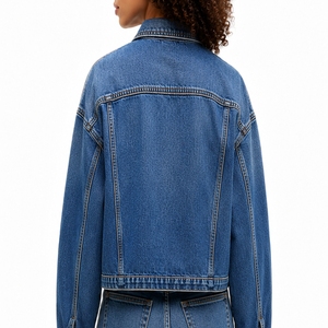 Women's Autumn Washed <b>Denim</b> <b>Jacket</b> Modern Fashion With Hawk Bawk Print Full Sleeve Turn-down Collar Autumn Style <b>Custom</b> Design - Product Image 2