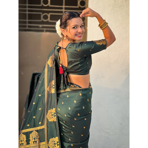 Bottle Green Soft <b>Silk</b> Saree with Traditional Zari Woven Design Elegant <b>Shawl</b> - Product Image 3