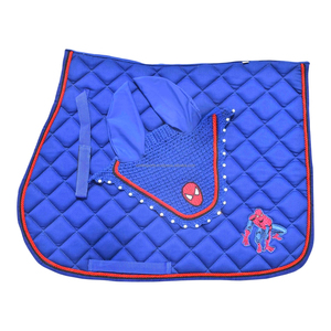 COSTA SPORTS SUPERHERO SPIDERMAN SADDLE PAD with Matching Rhinestone Ear <b>bonnet</b> red outline All-Purpose Horse Saddle pad - Product Image 1