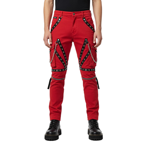 Custom Punk Gothic Slim Wide Leg <b>Cargo</b> Pants <b>Men</b> Women Black Drawstring Closure Elastic Waist Bondage Trousers Eyelets Y2K - Product Image 5