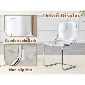 Sedia da Pranzo Moderna Trasparente con Gambe Arcuate, Seduta in PC e Telaio in Tubo d'Acciaio, Sedia da Scrivania in Acrilico per Uso Domestico - Product Image 6