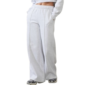 High Quality Custom 320g 50% Cotton 50% Polyester <b>Fleece</b> Fabric Fashion Plain Casual Wide-leg <b>Trouser</b> for <b>Women</b> - Product Image 3