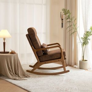 Sedia a dondolo da interno Orang 100*65*101cm con schienale alto, cuscino lombare, colore legno naturale, braccioli e schienale in legno massello, seduta in ferro per soggiorno - Product Image 4