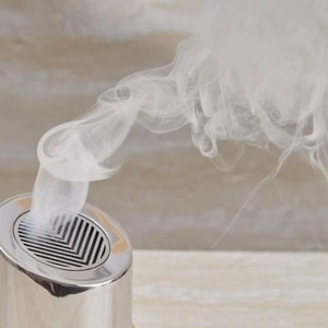 Sleek Silver-Tone Cylindrical Incense <b>Burner</b> Featuring Angled Top Grate Gold-Tone <b>Side</b> Handle Loop Rising Smoke For Aromatherapy - Product Image 5