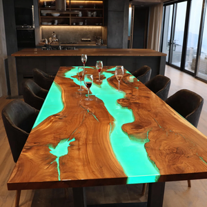 Mesa de Comedor Rectangular de Madera de Acacia con Borde Natural y Resina Epoxi, Hecha a Mano, de Madera Sólida, Regalo de Lujo para Diwali - Product Image 6