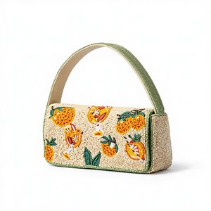 Bolso de Hombro de Lujo Hecho a Mano con Cuentas, Patrón de Hojas Blancas y Azules Bordadas, Bolso de Mano Elegante para Mujer, Bolso de Fiesta Pequeño - Product Image 4