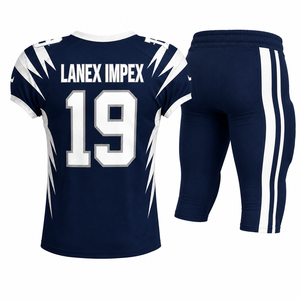 Nuevo Diseño de Uniforme de Fútbol Americano para Hombre, Conjunto de Jersey y Pantalones con Estampado por Sublimación Azul y Blanco, Número 19, Poliéster Transpirable - Product Image 3