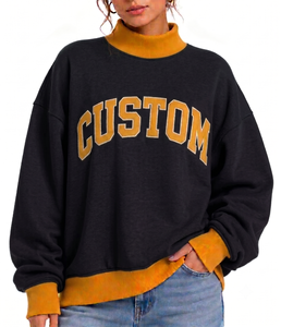 Sudadera Personalizada para Mujer, Talla Grande, con Estampado Floral, Cuello Alto Simulado, Apliques y Logotipo Personalizado, Sudadera Informal - Product Image 1