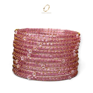 Bracelets en verre traditionnels du Cachemire, motif goutte de pluie rose étincelant – Bijoux du Cachemire, bracelets en verre en gros - Product Image 2
