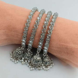 Silver Plated <b>Fine</b> <b>Jewelry</b> <b>Set</b> with Crystal Stone and Pearls 11151745WH_2.4 Bangles - Product Image 1