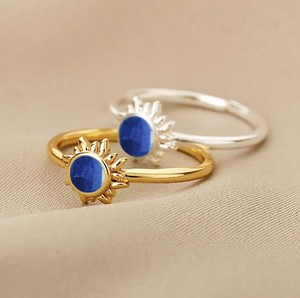Dyed Sapphire 6 MM Faceted Gemstone Sunburst <b>Rings</b> - Gold Plated <b>Adjustable</b> <b>Ring</b> for Women Jewelry - Product Image 1