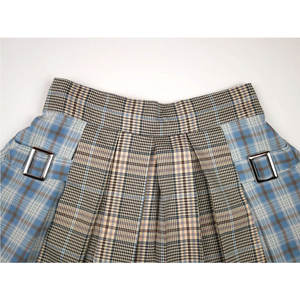 Mini-jupe écossaise faite à la main pour femme, motif tartan bleu beige, style moderne, micro-jupe kilt pour filles - Product Image 4