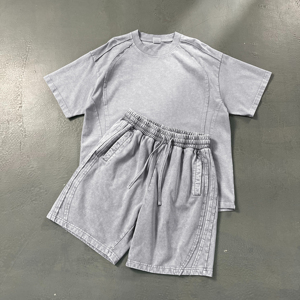 ชุดเซ็ตเสื้อยืดแขนสั้นผ้าฝ้าย 100% ระบายอากาศดี สไตล์ลำลองสำหรับผู้ชาย รุ่นใหม่ประจำฤดูร้อน ชุด 2 ชิ้น สีพื้น - Product Image 5