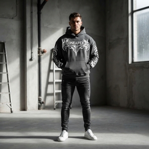 Sweat-shirt à capuche gris foncé brodé pour homme, en molleton de coton premium, style streetwear, avec logo personnalisé, vente en gros, tendance - Product Image 6