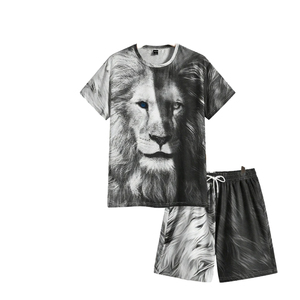Men's <b>Lion</b> Print T-<b>Shirt</b> Shorts Set Digital Printing 100% Polyester Casual Summer Wear Breathable Knitted Sportswear Custom Logo - Product Image 1