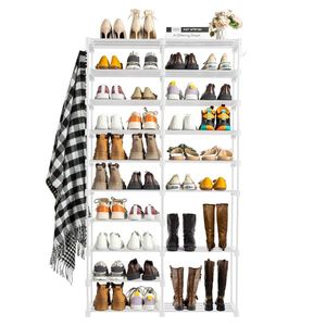 FCH 10 Layers Non-Woven White Shoe Rack Double Row with Iron Pipe 85.7*29.8*158cm PP Pad + Plastic Accessories - Product Image 6