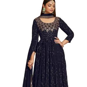 El último vestido Anarkali de diseñador de Fab Zone Faux Georgette Bordado Secuencia Trabajo Ropa india y pakistaní - Product Image 1