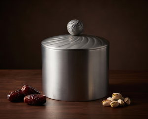 Boîte de rangement élégante en métal argenté avec couvercle en spirale pour fruits secs et dates, pot de table couvert - Product Image 5