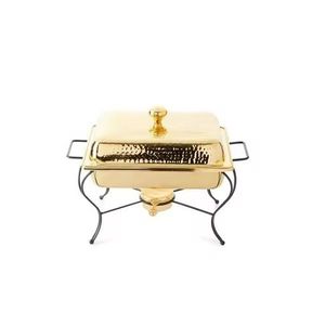 Artisan Oval Copper Casserole Premium Food Warmers Hammered Stainless Steel <b>Buffet</b> <b>Server</b> with Wrought Iron Scroll Stand - Product Image 3