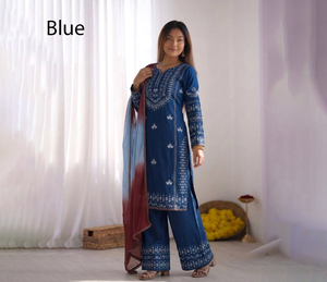 Conjunto de Kurta y Palazzo de Algodón Azul PinkCityBlocks para Mujer, Estilo Tradicional Indio-Pakistaní, Corte Regular, Largo Midi, Ropa Formal - Product Image 1