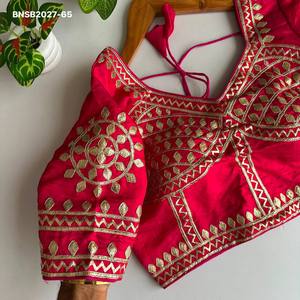 Vêtements occasionnels en soie avec broderie Gota Kutchhi originale faite à la main et collection de blouses à manches courtes, achat en ligne, mode féminine Inde - Product Image 4