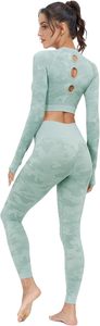Conjunto de Yoga de 2 Piezas para Mujer, Top con Cierre Frontal y Pantalones de Cintura Alta, Ropa Deportiva Elástica y Transpirable para Entrenamiento, Gimnasio y Ejercicio - Product Image 5
