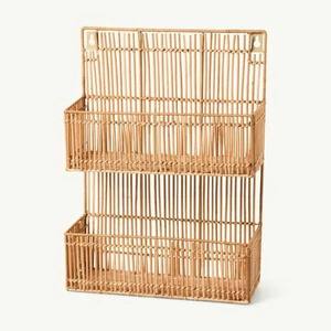 Estante de pared de ratán de 2 niveles hecho a mano, cesta profunda de bambú, estante flotante para cocina, especias, baño, estante de almacenamiento colgante para puerta - Product Image 1