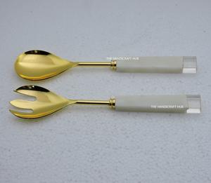 Cuillère à salade en acier inoxydable avec manche en corne, ensemble d'ustensiles à salade en acier, cuillère de service pour légumes - Product Image 3