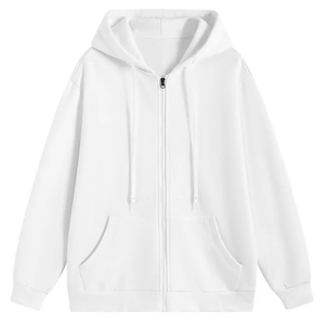 Unisex <b>White</b> Oversized <b>Zip</b>-<b>Up</b> Hoodie Cotton French Terry Casual Hooded Sweatshirt Regular Fit Autumn Wear - Product Image 1